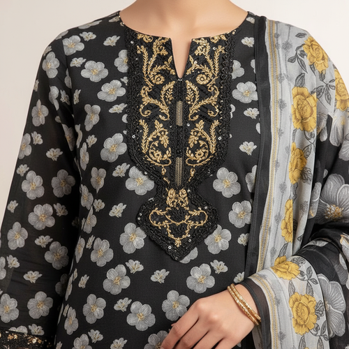 Gold Embroidery Neckline Detail Close-Up