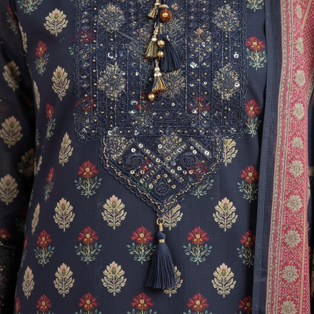 Cutwork Lace Hemline and Neckline Detail Close-Up