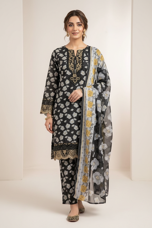 Black Floral Suit - Full Length Studio Shot