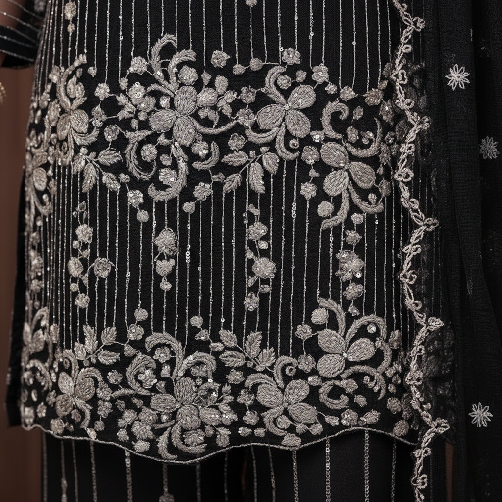 Silver Sequin Embroidery Detail Close-Up