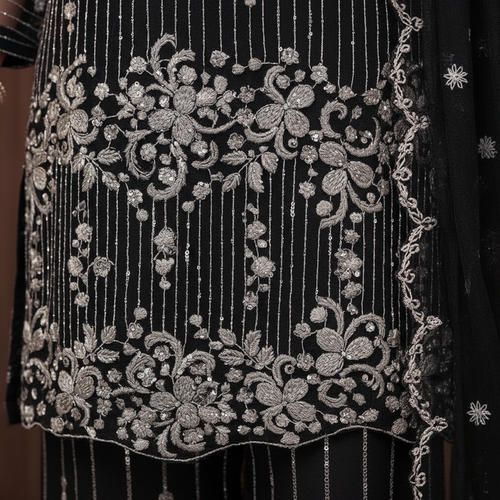 Silver Sequin Embroidery Detail Close-Up