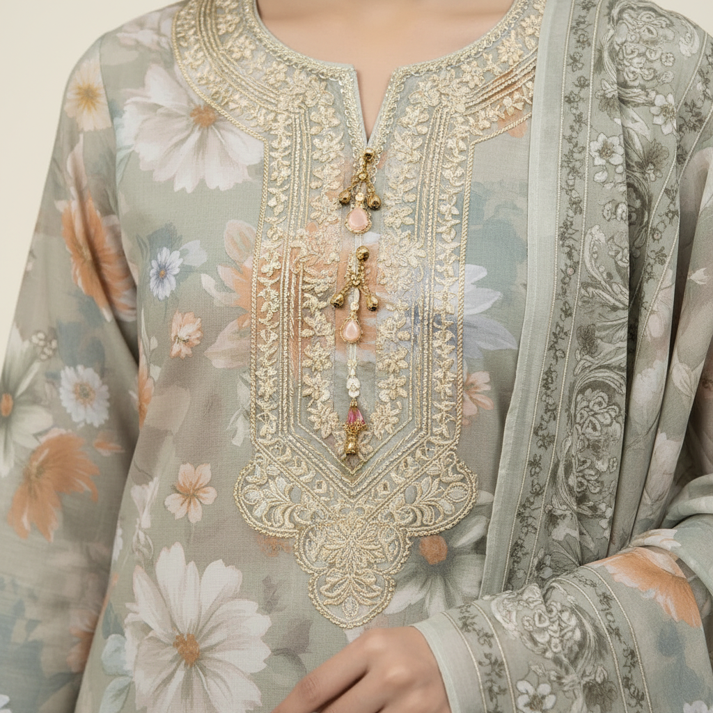 Gold Lace Hemline and Neckline Detail Close-Up