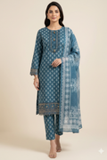 Teal Printed Suit - Full Length Studio Shot