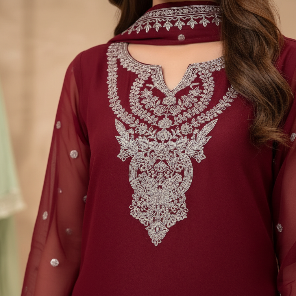 Silver Zari Embroidery Detail Close-Up