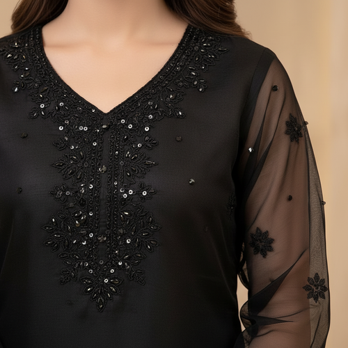 Black Embroidery Detail Close-Up
