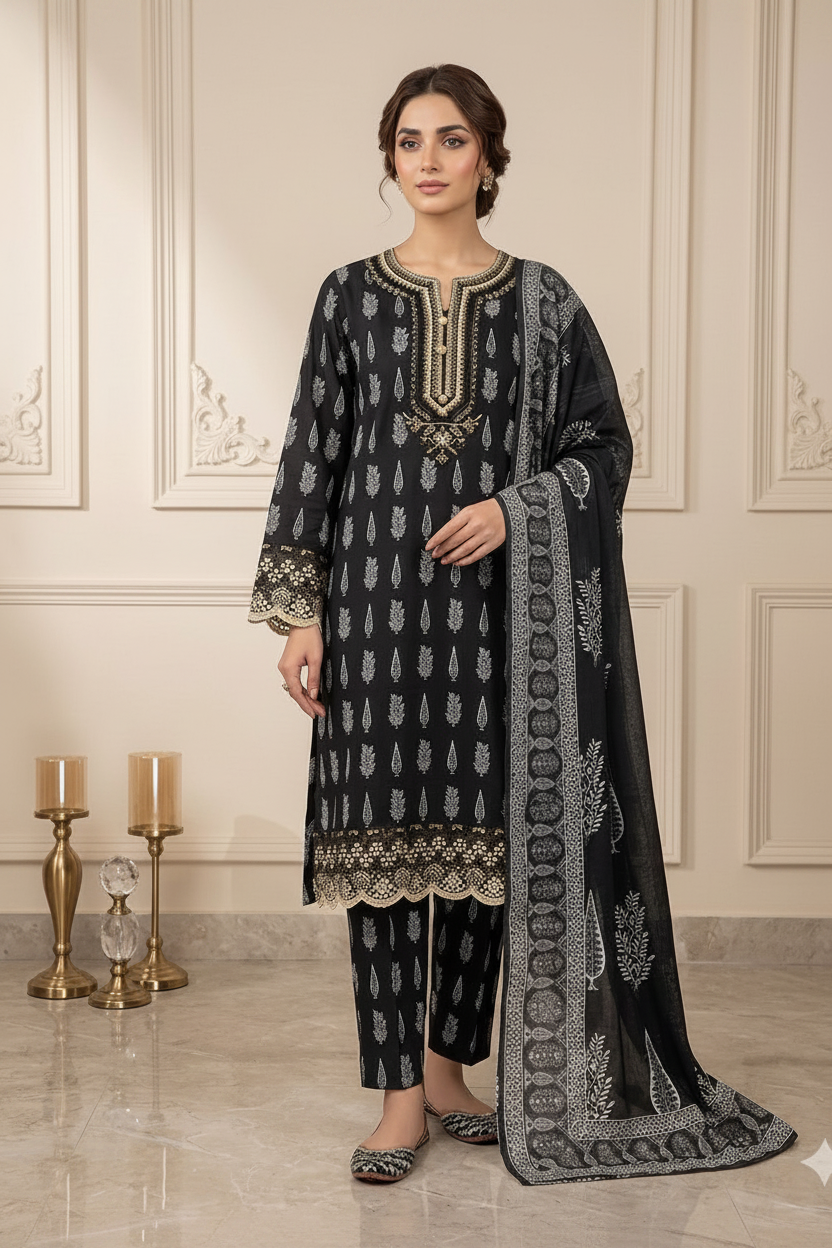 Black Paisley Suit - Full Length Studio Shot